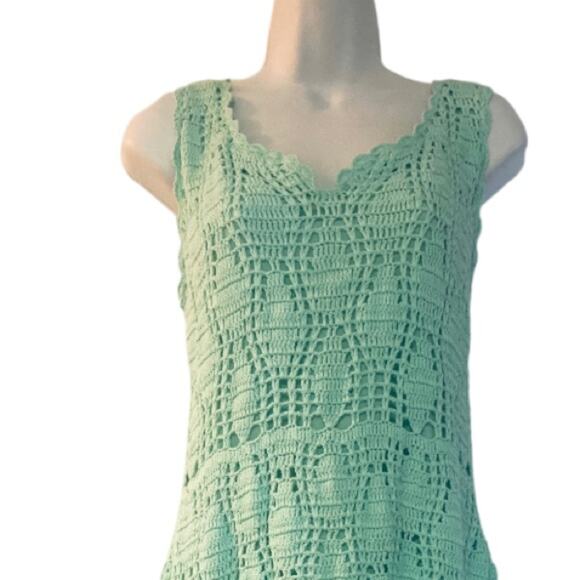 ASHRO Crochet Suit Aqua-Mint Jacket Dress Church Party Resort Cruise Office - Picture 11 of 15